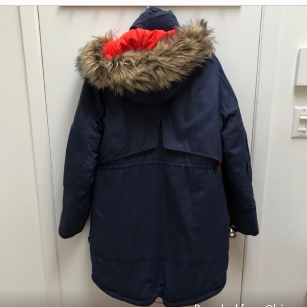 ONLY  -Heavy Duty Navy Blue Parka -orange lining - fur line hood-EUC- Sz M😍❤️​​​ - Picture 5 of 16